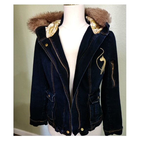 Baby Phat Denim jacket with faux-fur trimmed hood (Dark Denim), Size 2-4, USED - Picture 9 of 16
